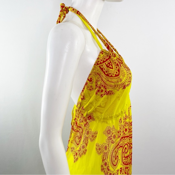 Katharine Story Yellow Jumpsuit Red Paisley Print Silk V-Neck Harem Style OS - Picture 6 of 8